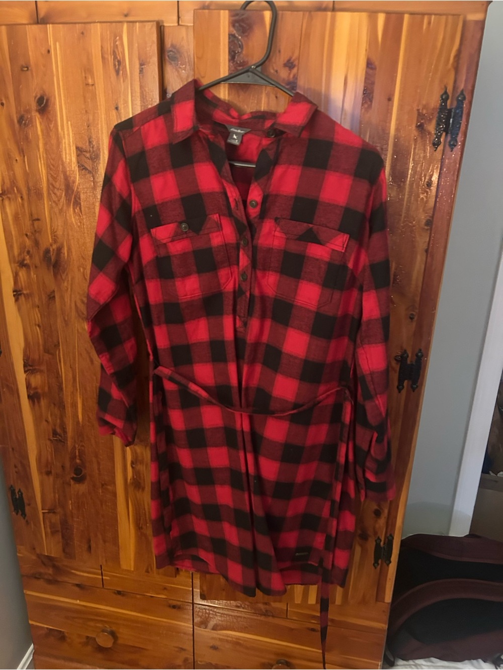 Eddie Bauer Red and Black Plaid Shirt Dress